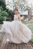 Ball Gown Sexy Deep V-Neck Beaded Bodice Rustic Wedding Dress TN255