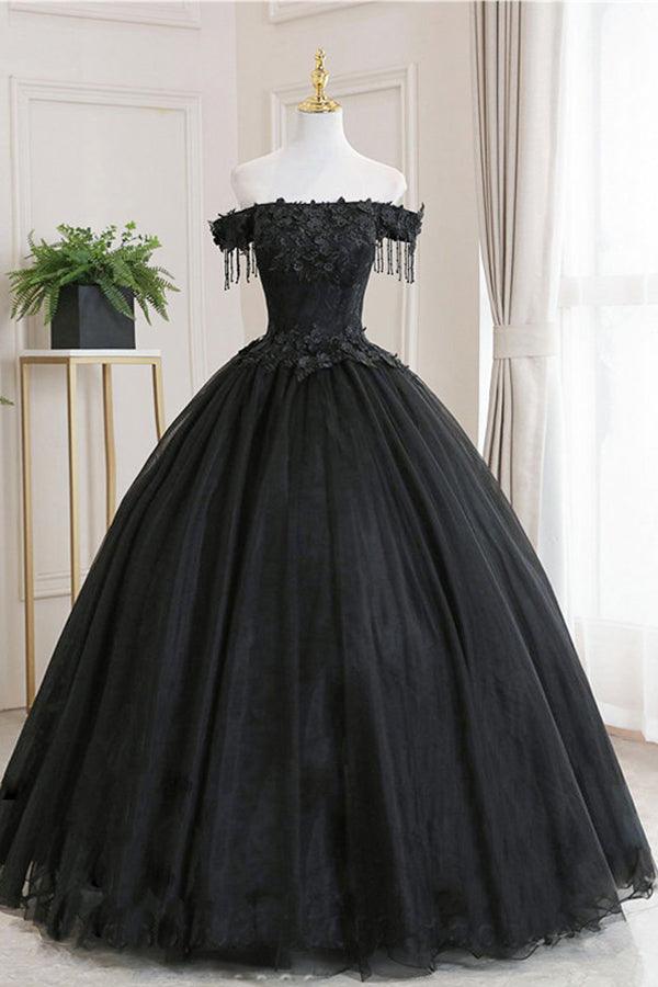 Ball Gown Black Tulle Off The Shoulder Prom Dress Evening Dress TP1027 Tirdress Ball Gown Black Tulle Off The Shoulder Prom Dress Evening Dress TP1027 Tirdress
