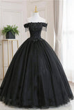 Ball Gown Black Tulle Off The Shoulder Prom Dress Evening Dress TP1027