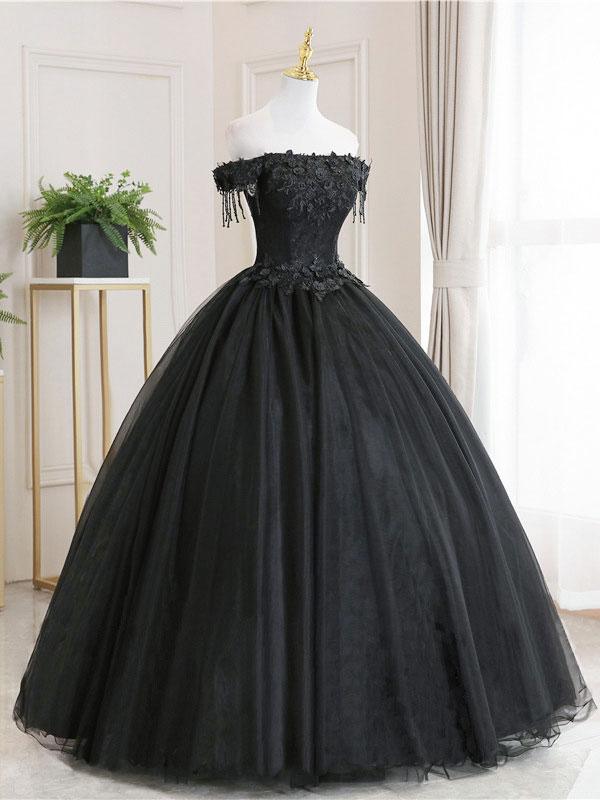 Ball Gown Black Tulle Off The Shoulder Prom Dress Evening Dress TP1027 US16 / As Picture Ball Gown Black Tulle Off The Shoulder Prom Dress Evening Dress TP1027 US16 / As Picture