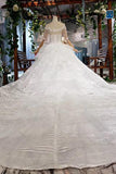 Ball Gown Half Sleeves Lace Bridal Dress with Sequins, Princess Long Wedding Dress TN186 - Tirdress