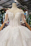 Ball Gown Half Sleeves Lace Bridal Dress with Sequins, Princess Long Wedding Dress TN186 - Tirdress