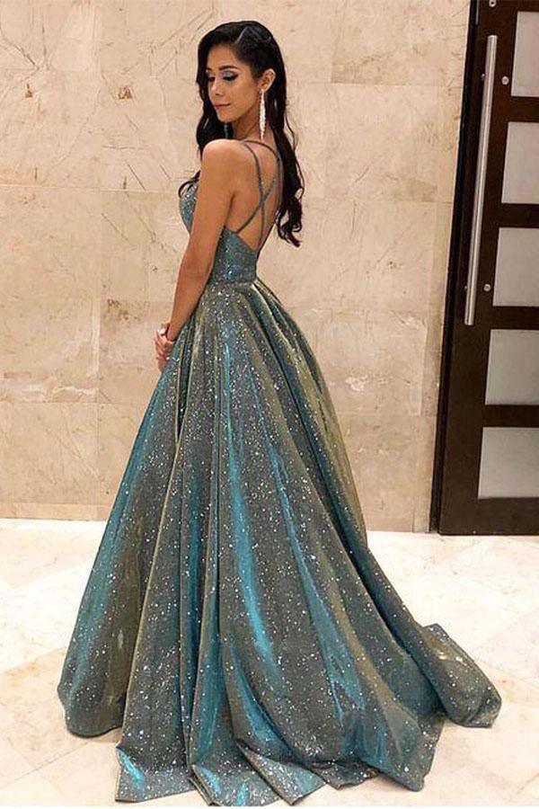 Ball Gown V Neck Satin Cross Back Long Prom Dresses with Pockets US0 / Custom Color Ball Gown V Neck Satin Cross Back Long Prom Dresses with Pockets US0 / Custom Color