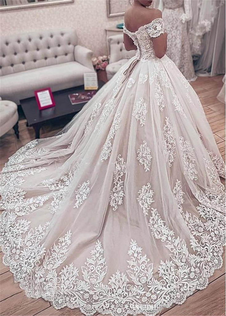 Ball Gown Off The Shoulder Lace Applique Wedding Dress Bridal Gown TN259 - Tirdress