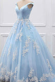 Ball Gown Off-the-Shoulder Court Train Blue Tulle Prom Dress PG483 - Tirdress