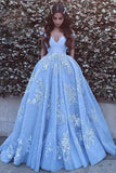 Ball Gown Off-the-Shoulder Sweep Train Blue Tulle Prom Dress PG464