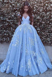 Ball Gown Off-the-Shoulder Sweep Train Blue Tulle Prom Dress PG464 - Tirdress