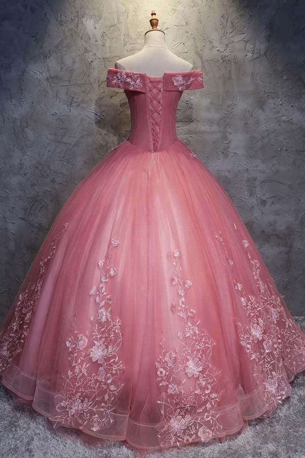 Ball Gown Off-the-Shoulder Tulle Wedding Dress With Appliques WD196 - Tirdress