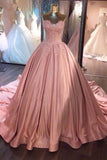 Ball Gown Pink Sweetheart Lace Prom Formal Dress With Court Train TP1074