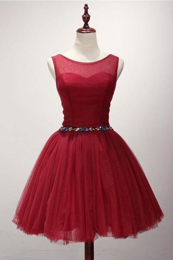 Ball Gown Scoop Neck Short Tulle Homecoming Dress With Beading PG136 - Tirdress