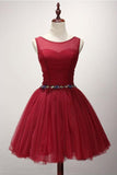 Ball Gown Scoop Neck Short Tulle Homecoming Dress With Beading PG136 - Tirdress