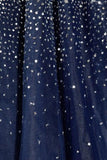 Ball Gown Strapless Beading Tulle Long Navy Blue Prom Dresses PG366 - Tirdress