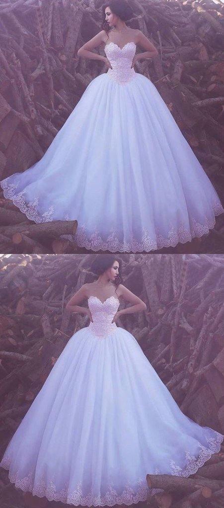 Ball Gown Sweetheart Floor-length Pink Lace Big White Wedding Dresses TN137 - Tirdress
