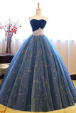 Robe de bal chérie bleu marine dentelle robe de bal avec perles PG497