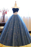 Ball Gown Sweetheart Navy Blue Lace Prom Dress with Beading PG497 - Tirdress