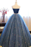 Ball Gown Sweetheart Navy Blue Lace Prom Dress with Beading PG497 - Tirdress