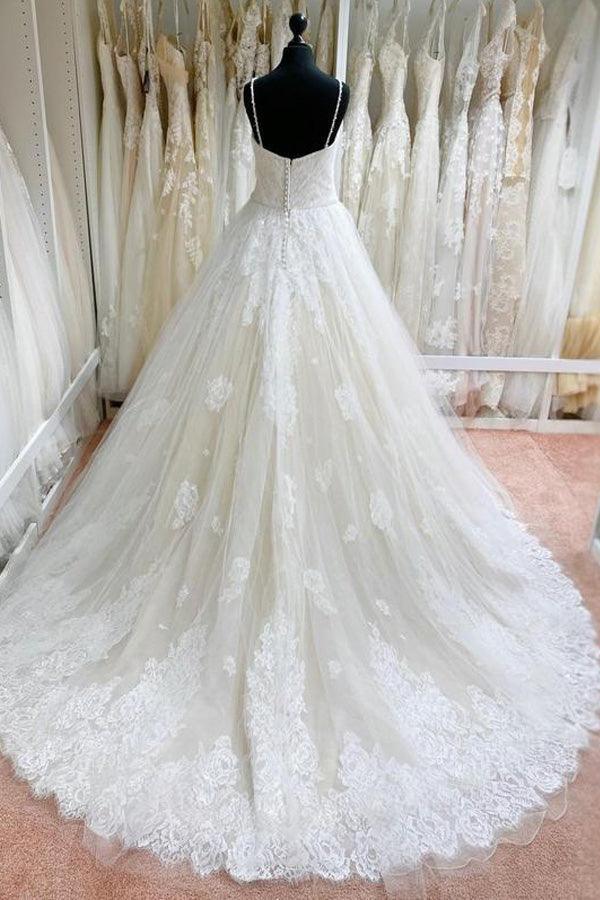 Ball Gown Tulle Lace Spaghetti Straps Appliqued Wedding Dresses TN267 - Tirdress