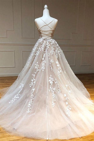 Ball Gown Tulle Scoop Appliqued Lace Long Prom Dress Evening Dress TP0902 - Tirdress