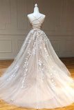Ball Gown Tulle Scoop Appliqued Lace Long Prom Dress Evening Dress TP0902 - Tirdress
