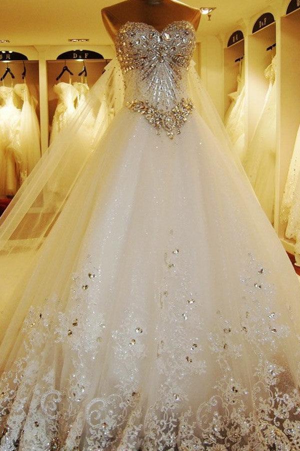 Ball Gown Watteau Train Wedding Dress With Appliques Beading TN0013 - Tirdress