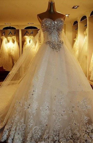 Ball Gown Watteau Train Wedding Dress With Appliques Beading TN0013 - Tirdress