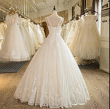 Ball Gowns Tulle High Neck Wedding Dress With Lace Applique TN0034 - Tirdress