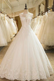 Ball Gowns Tulle High Neck Wedding Dress With Lace Applique TN0034