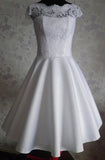 Bateau Knee-Length Cap Sleeves Open Back White Homecoming Dress TR0088