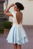 Bateau Knee-Length Light Blue Chiffon Homecoming Dress with Appliques  PG116