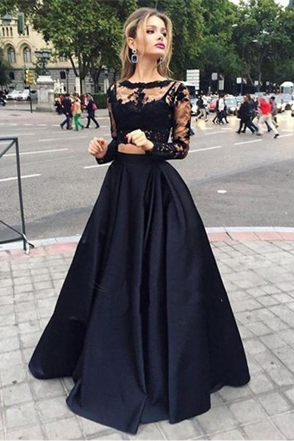 Bateau Neck Two Piece Long Sleeves Lace Evening Dress Prom Dresses PG319 - Tirdress