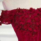 Beautiful Burgundy Flowers Long Prom Dress Evening Dresses TP0817 - Tirdress