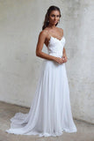 Beautiful A Line Lace Long White Spaghetti Straps Beach/Coast Wedding Dress TN170 - Tirdress