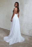 Beautiful A Line Lace Long White Spaghetti Straps Beach/Coast Wedding Dress TN170 - Tirdress