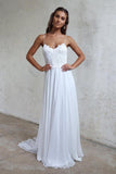 Beautiful A Line Lace Long White Spaghetti Straps Beach/Coast Wedding Dress TN170