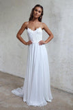 Beautiful A Line Lace Long White Spaghetti Straps Beach/Coast Wedding Dress TN170 - Tirdress