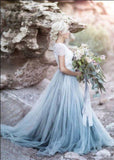 Beautiful lace Top Short Sleeves Prom Dress A Line Wedding Dresses TN136 - Tirdress - Tirdress