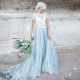 Beautiful lace Top Short Sleeves Prom Dress A Line Wedding Dresses TN136 - Tirdress - Tirdress