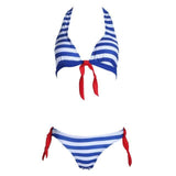 Women Swimwear Sexy Retro Stripe Print Bandage Two Piece Suit B020 - Tirdress