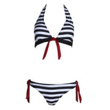 Women Swimwear Sexy Retro Stripe Print Bandage Two Piece Suit B020 - Tirdress