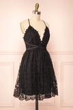 Black Lace Straps A-line Short Party Dress Lace Homecoming Dresses HD0175 - Tirdress
