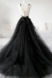 Black Lace Tulle Long Prom Gown Black Evening Dress TP0981 - Tirdress