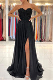 Black Sweetheart A-line Chiffon Lace Long Prom Dress Formal Dress TP1037