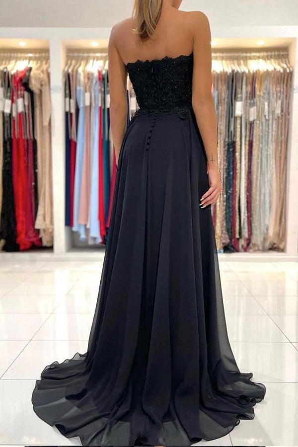 Black Sweetheart A-line Chiffon Lace Long Prom Dress Formal Dress US0 / Custom Color Black Sweetheart A-line Chiffon Lace Long Prom Dress Formal Dress US0 / Custom Color