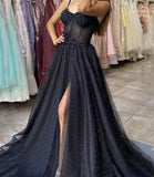Black Tulle Sweetheart Long Prom Dress Black Evening Dress TP1134 - Tirdress