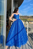 Blue A-Line Tulle Long Prom Dress Sparkly Formal Evening Dresses TP1193 - Tirdress