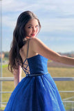 Blue A-Line Tulle Long Prom Dress Sparkly Formal Evening Dresses TP1193 - Tirdress