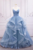 Blaues Tüll-Pailletten-Abschlussballkleid Blaues Tüll-Formelles Kleid TP1143
