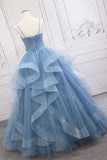 Blue Tulle Sequin Long Prom Dress Blue Tulle Formal Dress TP1143 - Tirdress