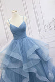 Blue Tulle Sequin Long Prom Dress Blue Tulle Formal Dress TP1143 - Tirdress