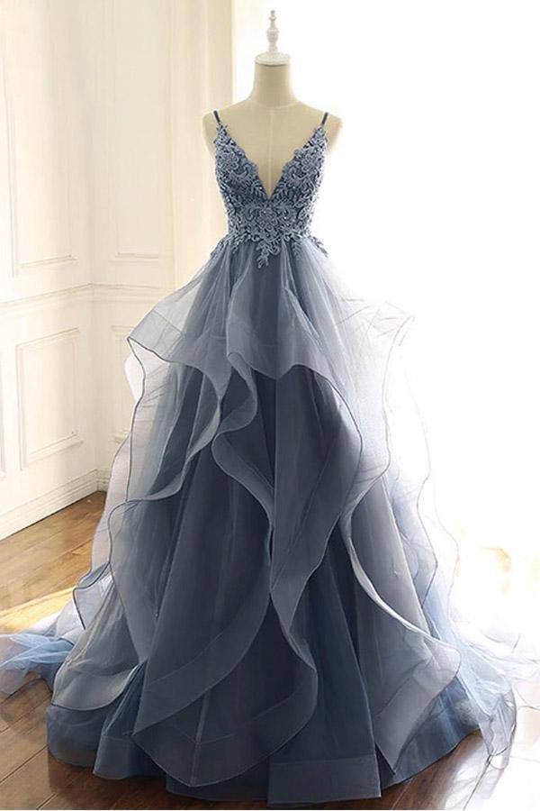 blue grey prom dress Veaul 2026 Sparkly Sky Beading Sequins Dresses 2023 Ball Gown V-Neck Short Sleeve Line Corset Prom Dress is the perfect dress for you A Line V Neck Blue